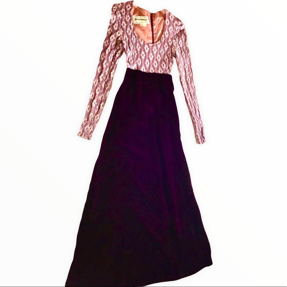 Vintage 70’s Young Inoccent Granny Core Dress Plum w/Purple Velvet Maxi